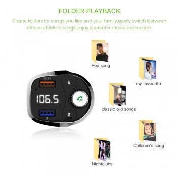 Car Dual USB FM Transmitter Player Quick Charge LCD Display Car Charger Adapter Bluetooth Hands-Free Support TF Card QC3.0