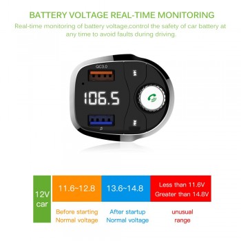 Car Dual USB FM Transmitter Player Quick Charge LCD Display Car Charger Adapter Bluetooth Hands-Free Support TF Card QC3.0