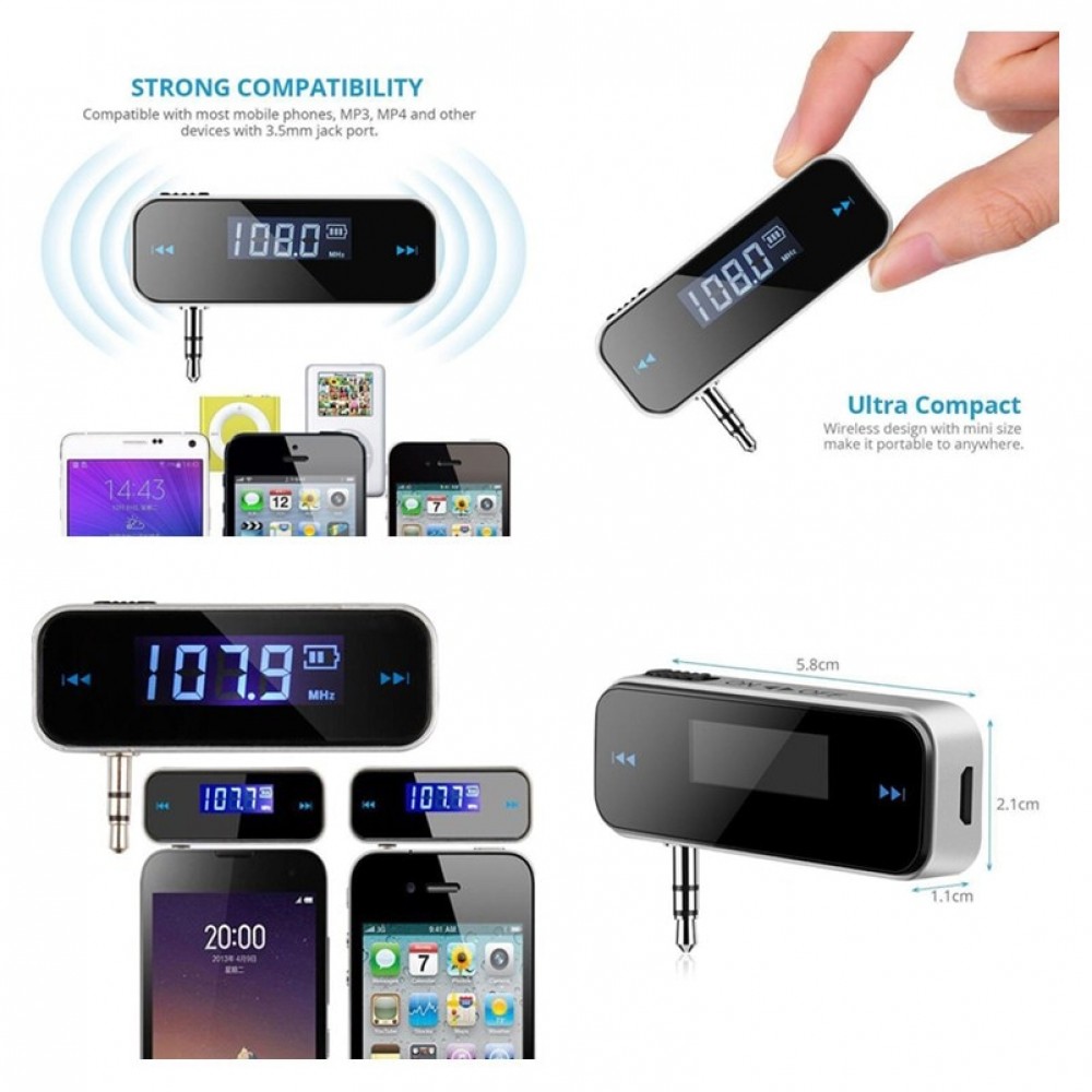 1pcs Mini 3.5 Mm Wireless Car Radio Audio FM Transmitter HandsFree Modulator Transmissor LCD Displayer With Cable