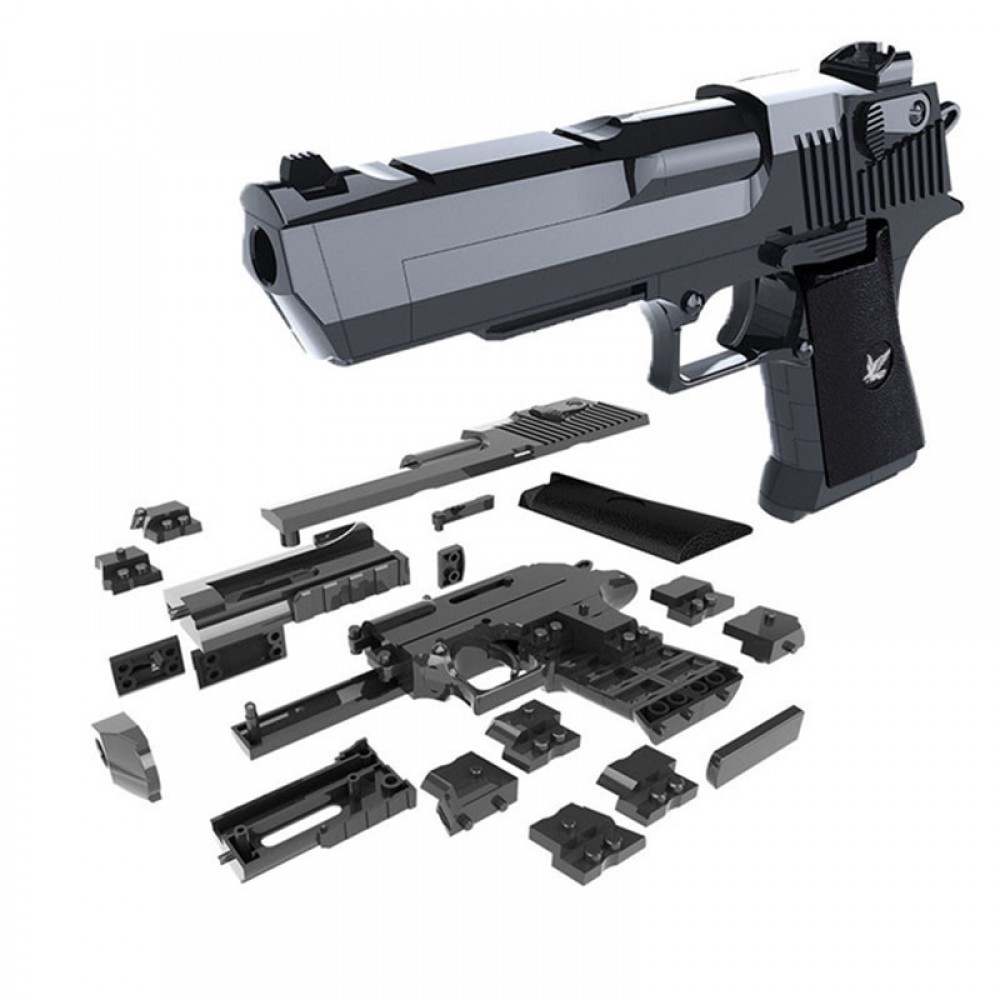 DIY Building Blocks Toy gun Desert Eagle Assembly Toy Brain Game Model Can Fire Bullets(Mung Bean) with Instruction Book