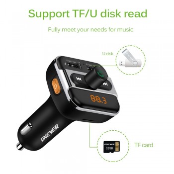 Onever FM Transmitter Bluetooth FM Modulator Handsfree Car MP3 Player Support Folder Switch / Car Charger TF Card / U Disk Play