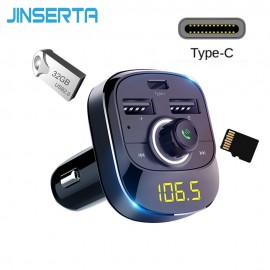 JINSERTA 12V-24V Car MP3 Audio Player Bluetooth FM Transmitter HandsFree Type-C Quick Charger TF USB Drive Music Play