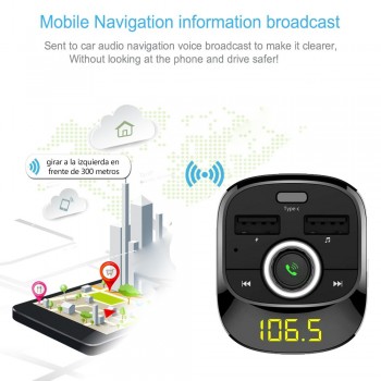 JINSERTA 12V-24V Car MP3 Audio Player Bluetooth FM Transmitter HandsFree Type-C Quick Charger TF USB Drive Music Play