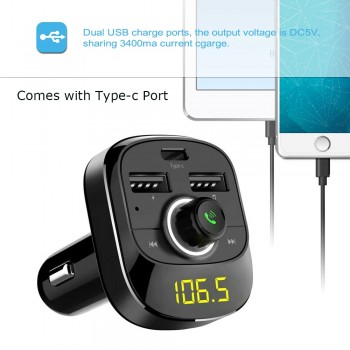 JINSERTA 12V-24V Car MP3 Audio Player Bluetooth FM Transmitter HandsFree Type-C Quick Charger TF USB Drive Music Play