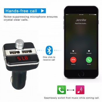 JINSERTA Car MP3 Music Player 2 USB Car Charger Wireless FM Transmitter Handsfree Call Bluetooth Car Kit Support TF Card