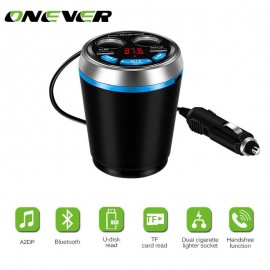 Onever Bluetooth FM Transmitter Car Music MP3 Player Hands Free Car Kit Cup Holder Cigarette Lighter USB Power Adapter Splitter