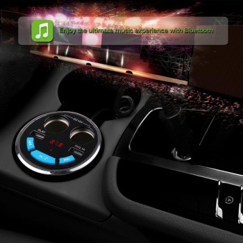Onever Bluetooth FM Transmitter Car Music MP3 Player Hands Free Car Kit Cup Holder Cigarette Lighter USB Power Adapter Splitter