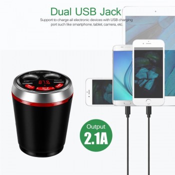 Onever Bluetooth FM Transmitter Car Music MP3 Player Hands Free Car Kit Cup Holder Cigarette Lighter USB Power Adapter Splitter