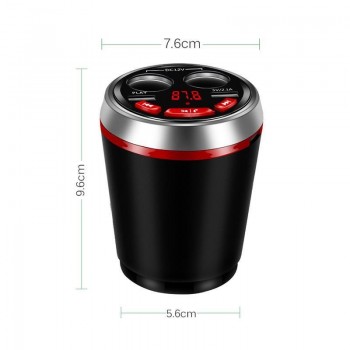 Onever Bluetooth FM Transmitter Car Music MP3 Player Hands Free Car Kit Cup Holder Cigarette Lighter USB Power Adapter Splitter
