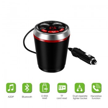 Onever Bluetooth FM Transmitter Car Music MP3 Player Hands Free Car Kit Cup Holder Cigarette Lighter USB Power Adapter Splitter