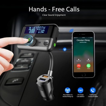 VANJEW BT75S 1.8 Display Screen QC3.0 Fasting Car Charge FM Transmitter Car Bluetooth Handsfree Car Kit Aux Wireless Audio Play