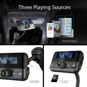 VANJEW BT75S 1.8 Display Screen QC3.0 Fasting Car Charge FM Transmitter Car Bluetooth Handsfree Car Kit Aux Wireless Audio Play