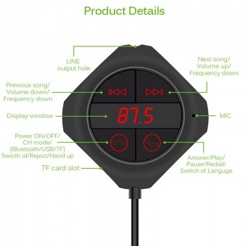 Onever FM Transmitter Bluetooth Handsfree Car Kit Radio Transmitter Wireless FM Modulator Car MP3 Player TF U Disk Dual USB