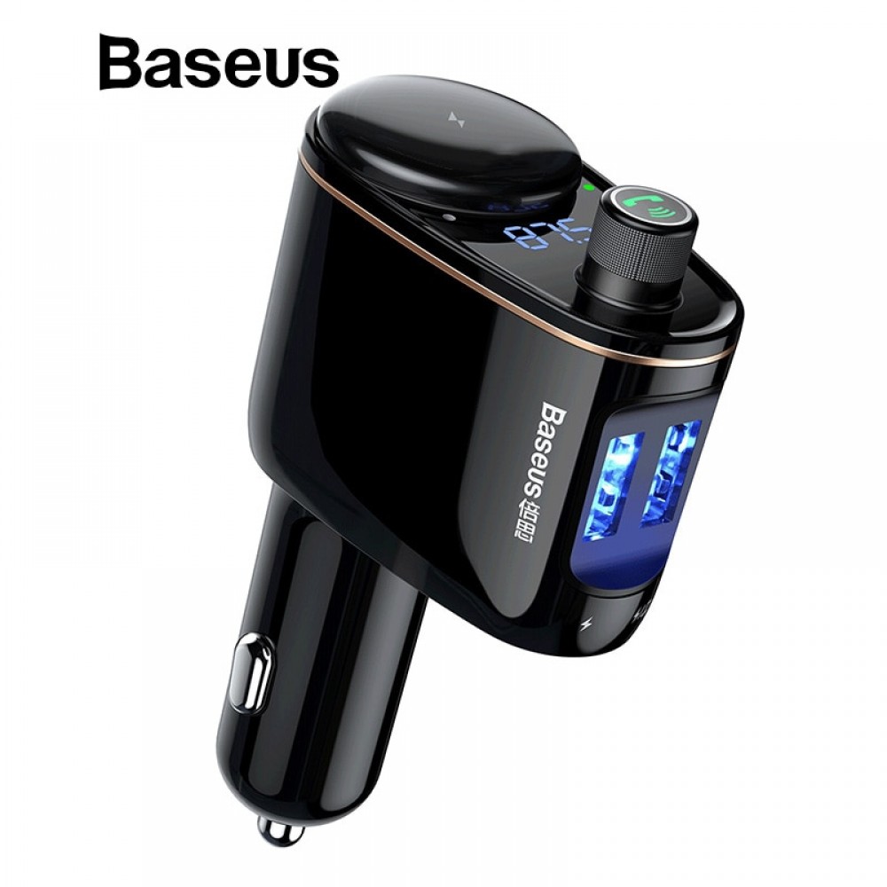 Baseus Car FM Transmitter Bluetooth Handsfree Dual USB Output with Expansion of Cigarette Lighter Port Car Kit Audio MP3 Player