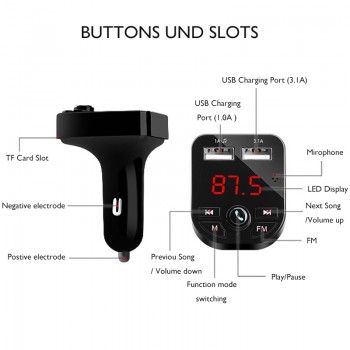 JINSERTA Bluetooth FM Transmitter Handsfree Car MP3 Player U-Disk TF Audio Receiver FM modulator Dual USB Car Charger 3.1A 1A