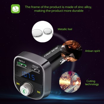 Onever Fast Charger 3.0 FM Transmitter Bluetooth FM Modulator Handsfree Car MP3 Player Support USB Flash Drive SD Card FLAC/APE