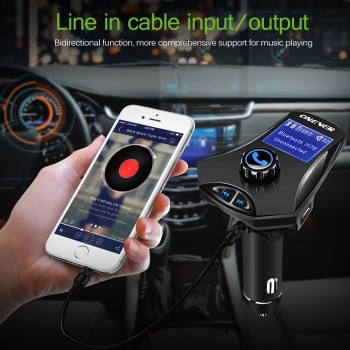 ONEVER Multifunction Bluetooth Car FM Transmitter Modulato MP3 Player Support U Disk/TF Card 2.1A AUX IN/OUT Dual USB Charger