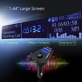ONEVER Multifunction Bluetooth Car FM Transmitter Modulato MP3 Player Support U Disk/TF Card 2.1A AUX IN/OUT Dual USB Charger