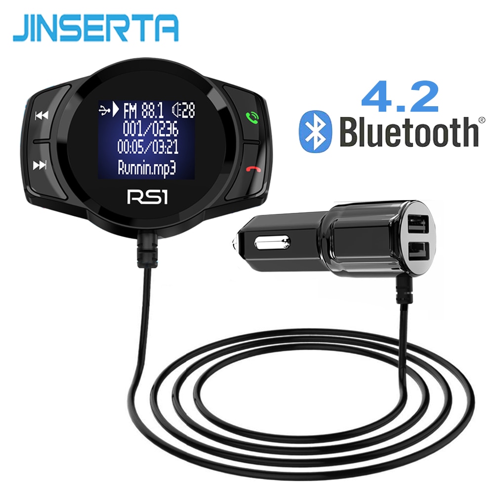 JINSERTA Bluetooth FM Transmitter Car MP3 Player FM Modulator Handsfree Dual USB 3.1A Quick Charger for iPhone X