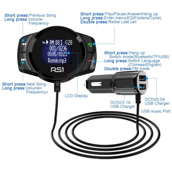 JINSERTA Bluetooth FM Transmitter Car MP3 Player FM Modulator Handsfree Dual USB 3.1A Quick Charger for iPhone X