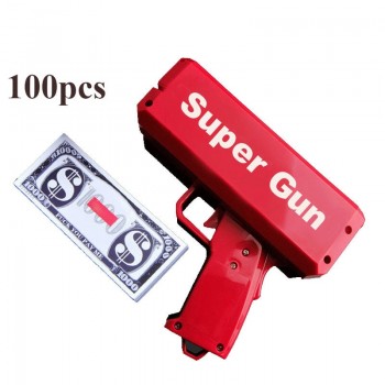 TUKATO Make It Rain Money Gun Red Cash Cannon Super Gun Toys 100PCS Bills Party Game Outdoor Fun Fashion Gift Pistol Toys