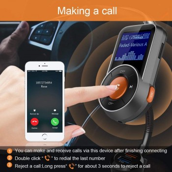 Bluetooth FM Transmitter 1.4 LCD Screen Handsfree Car Kit Auto Scan FM Frequency With TF Card Slot Aux Port  Car MP3 Player