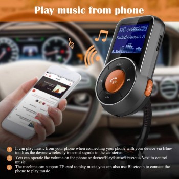 Bluetooth FM Transmitter 1.4 LCD Screen Handsfree Car Kit Auto Scan FM Frequency With TF Card Slot Aux Port  Car MP3 Player
