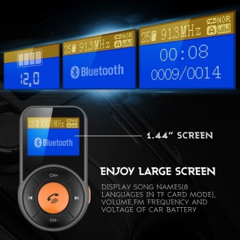 Bluetooth FM Transmitter 1.4 LCD Screen Handsfree Car Kit Auto Scan FM Frequency With TF Card Slot Aux Port  Car MP3 Player