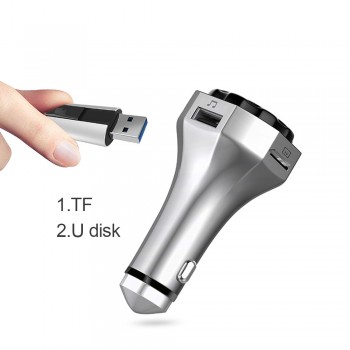 AOSHIKE Car Bluetooth Aux Kit with MIC Handsfree Wireless FM Transmitters MP3 Player Auto USB Charger Adapter Emergency Hammer