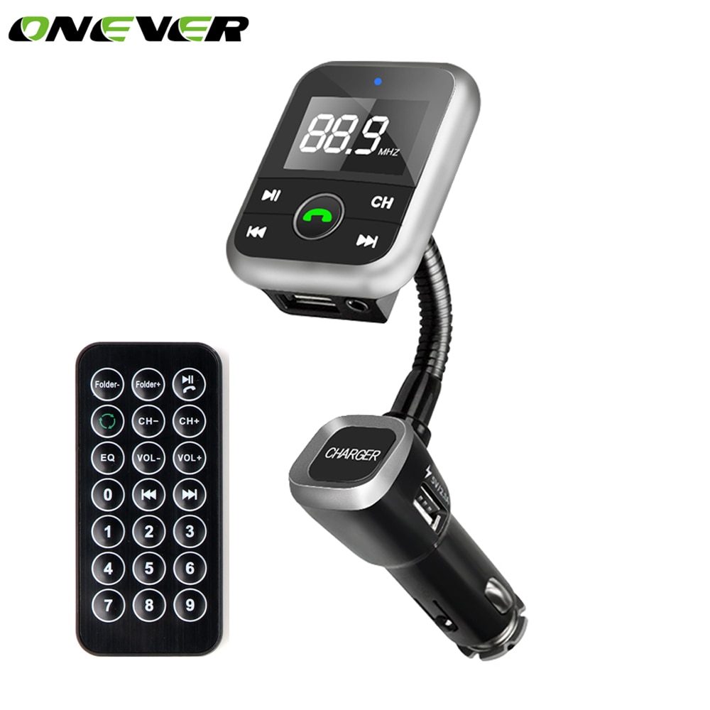 Onever Car Handsfree FM transmitter with Remote Control Wireless Audio Radio Modulator Bluetooth Car Kit Support USB/SD/TF Card