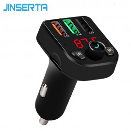 JINSERTA Car Bluetooth FM Transmitter 3 USB Ports Charger 3.1A FM Modulator MP3 Player Car Handsfree support TF USB music play