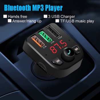 JINSERTA Car Bluetooth FM Transmitter 3 USB Ports Charger 3.1A FM Modulator MP3 Player Car Handsfree support TF USB music play