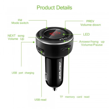 Onever FM Transmitter Bluetooth Car Kit Handsfree Car Kit FM modulator MP3 Audio Player TF USB Drive  3.1A Dual USB Car Charger