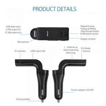 Onever 4-in-1 Hands Free Wireless Bluetooth FM Transmitter Modulator Car Kit MP3 Player SD USB LCD Car Music Player G7 + AUX