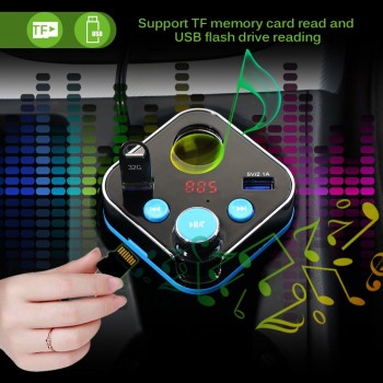 Onever Bluetooth FM transmitter Car Kit with Cup Holder Dual Cigarette Lighter Socket Dual USB Charger Power Adapter Splitter