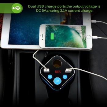 Onever Bluetooth FM transmitter Car Kit with Cup Holder Dual Cigarette Lighter Socket Dual USB Charger Power Adapter Splitter