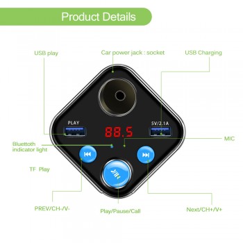 Onever Bluetooth FM transmitter Car Kit with Cup Holder Dual Cigarette Lighter Socket Dual USB Charger Power Adapter Splitter