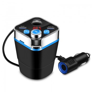 Onever Bluetooth FM transmitter Car Kit with Cup Holder Dual Cigarette Lighter Socket Dual USB Charger Power Adapter Splitter