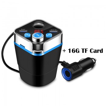 Onever Bluetooth FM transmitter Car Kit with Cup Holder Dual Cigarette Lighter Socket Dual USB Charger Power Adapter Splitter