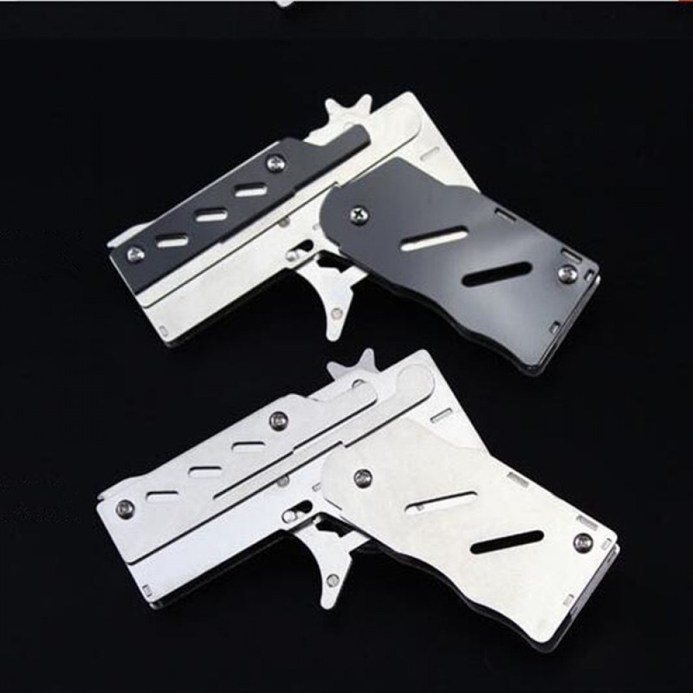 Color Mini Folding Tendon Shooting Gun Toy with Gift Case for Boy Outdoor Fun Sports Rubber Band Launcher Hand Gun A626