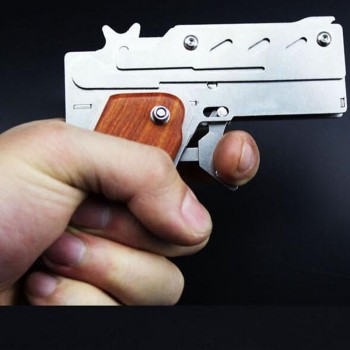 Color Mini Folding Tendon Shooting Gun Toy with Gift Case for Boy Outdoor Fun Sports Rubber Band Launcher Hand Gun A626