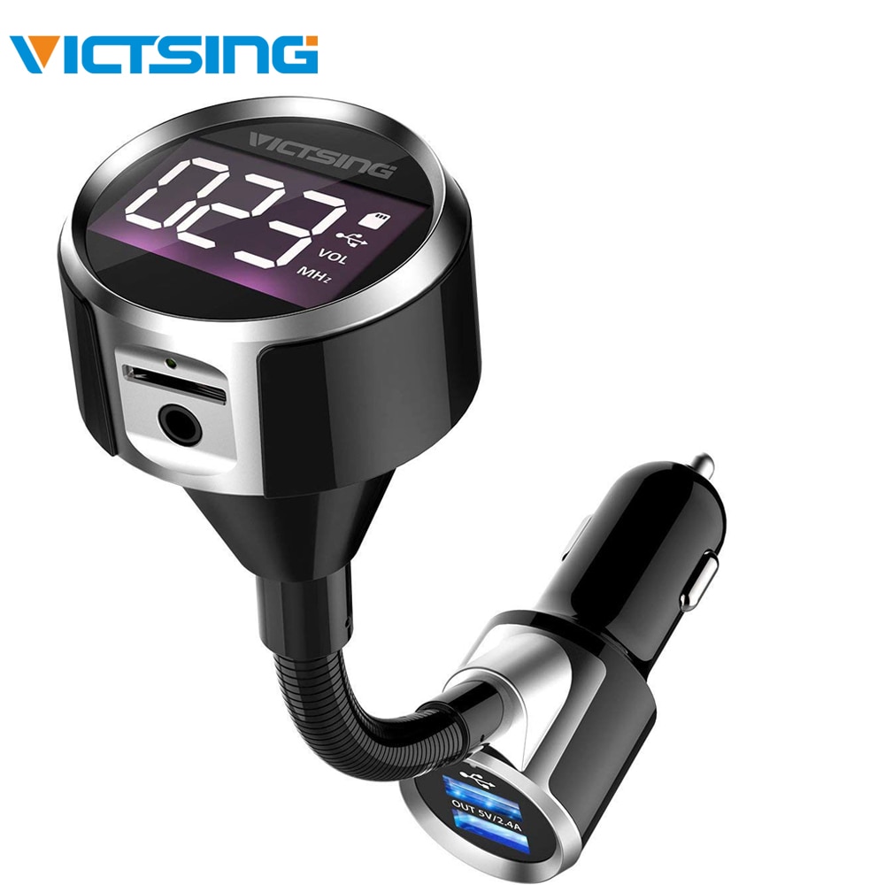 VicTsing V4.2 Bluetooth FM Transmitter for Car Wireless Car Stereo Radio with Dual USB Aux Output TF Card U-Disk Hand-Free 3.5mm