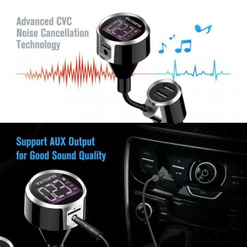 VicTsing V4.2 Bluetooth FM Transmitter for Car Wireless Car Stereo Radio with Dual USB Aux Output TF Card U-Disk Hand-Free 3.5mm