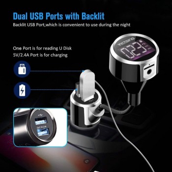 VicTsing V4.2 Bluetooth FM Transmitter for Car Wireless Car Stereo Radio with Dual USB Aux Output TF Card U-Disk Hand-Free 3.5mm