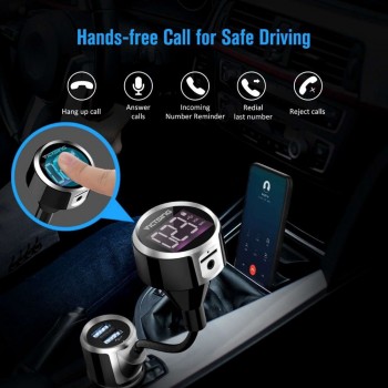 VicTsing V4.2 Bluetooth FM Transmitter for Car Wireless Car Stereo Radio with Dual USB Aux Output TF Card U-Disk Hand-Free 3.5mm