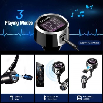 VicTsing V4.2 Bluetooth FM Transmitter for Car Wireless Car Stereo Radio with Dual USB Aux Output TF Card U-Disk Hand-Free 3.5mm