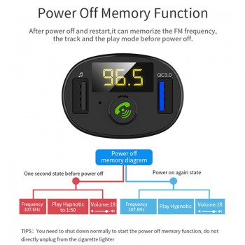 VicTsing Wireless Bluetooth Car FM Transmitter Radio Hands-Free Car Kit Double USB Charger Fast Charging Module Black 5V/3A