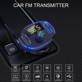 VicTsing Wireless Bluetooth Car FM Transmitter Radio Hands-Free Car Kit Double USB Charger Fast Charging Module Black 5V/3A