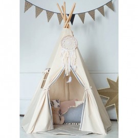 Large Unbleached Canvas Original Teepee Kids Teepee with Grey Pom Poms Indian Play Tent House Children Tipi Tee Pee Tent NO MAT
