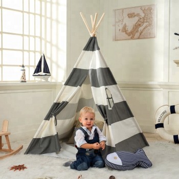 Large Unbleached Canvas Original Teepee Kids Teepee with Grey Pom Poms Indian Play Tent House Children Tipi Tee Pee Tent NO MAT